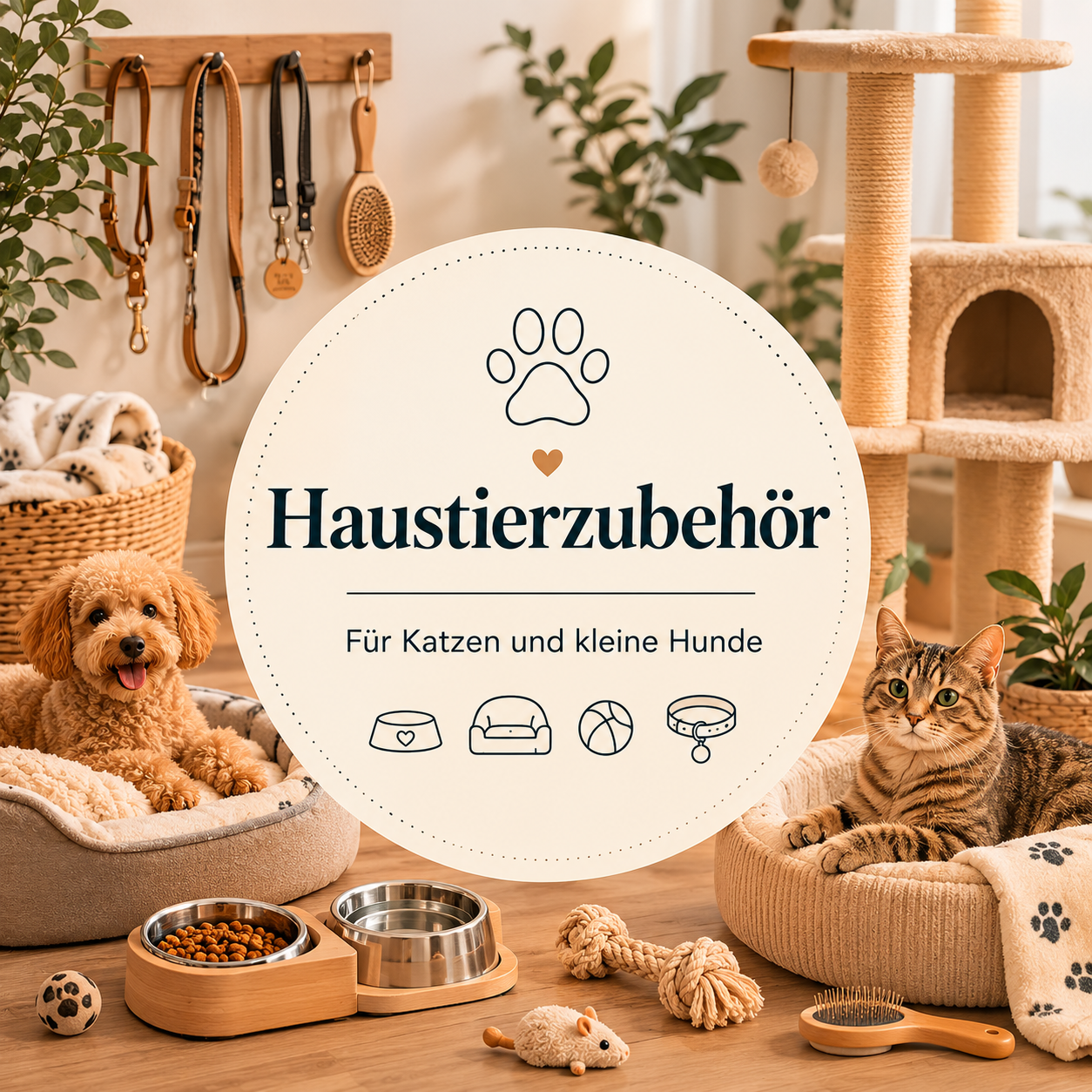 Haustierzubehör für Katzen und kleine Hunde mit gemütlichem Haustierkorb