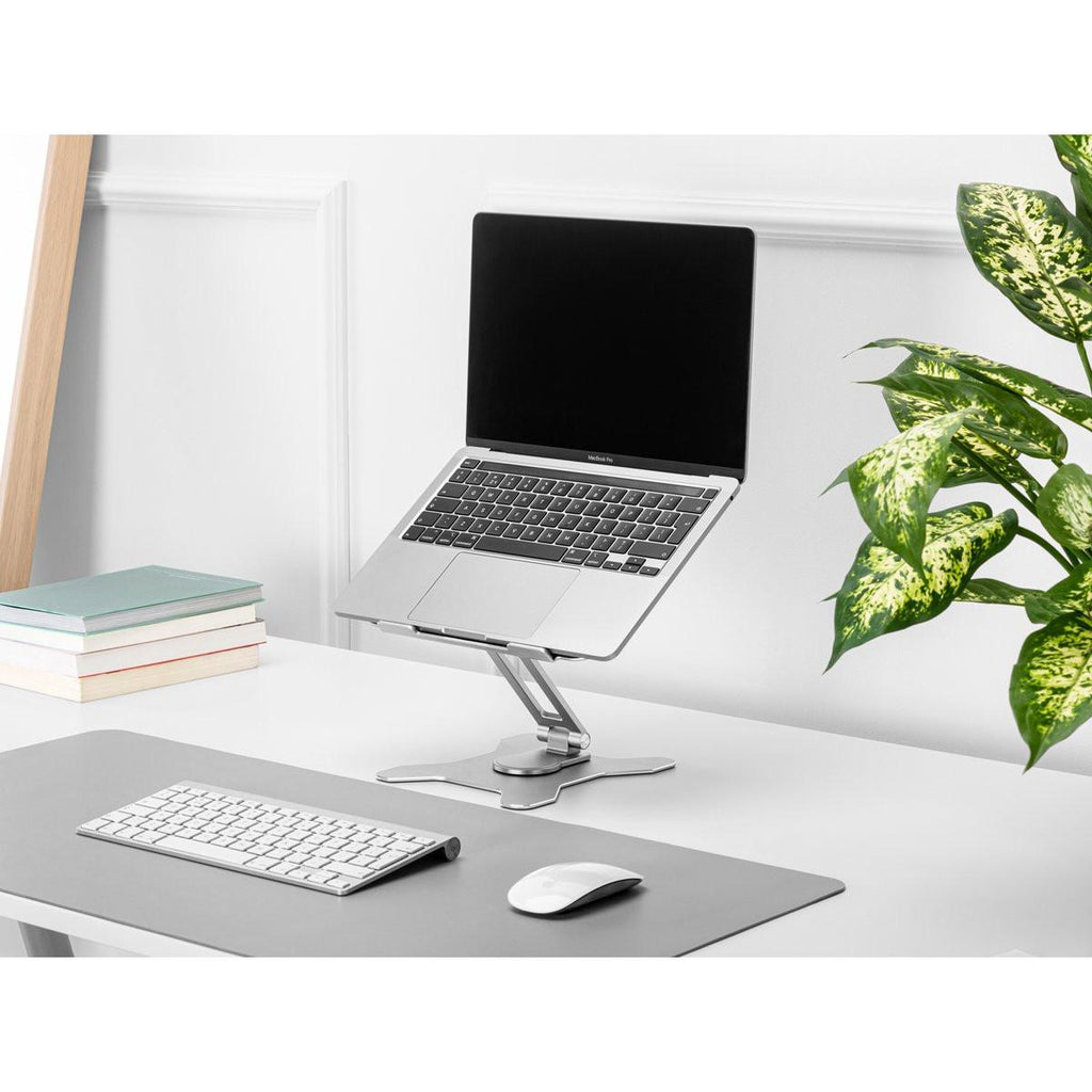 Drehbarer Laptopständer 360° – höhenverstellbarer Aluminium Laptophalter, faltbar & ergonomisch, für 11–16 Zoll Laptops, Grau.
