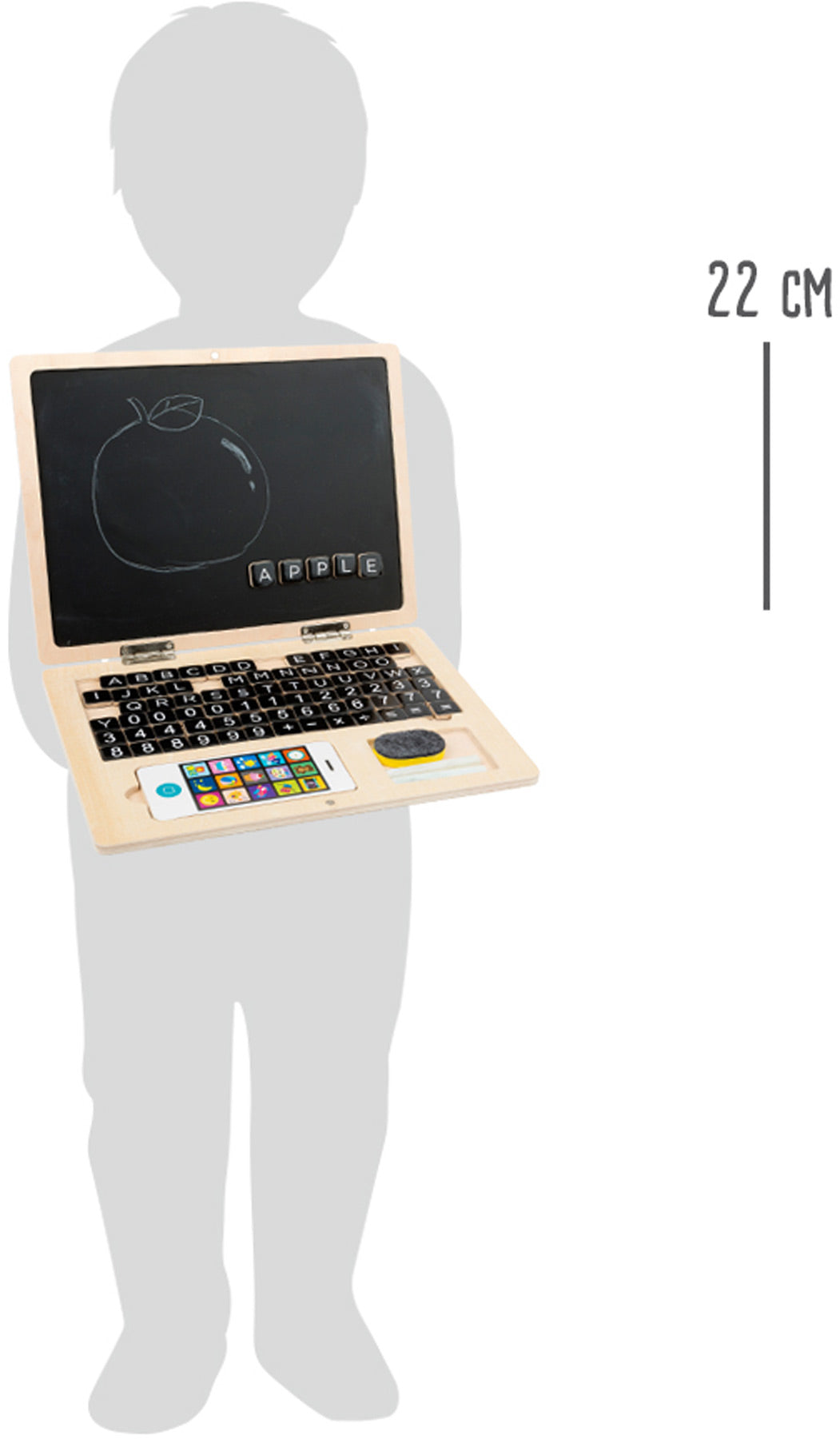 small foot Holz-Laptop mit Magnet-Tafel – Lernspiel mit Buchstaben, Zahlen & Kreide