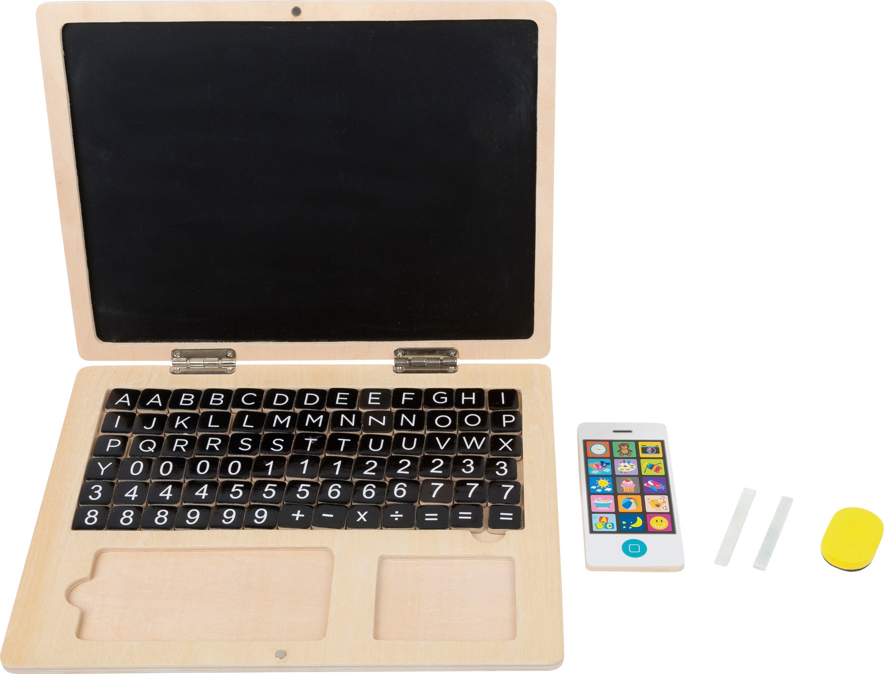 small foot Holz-Laptop mit Magnet-Tafel – Lernspiel mit Buchstaben, Zahlen & Kreide
