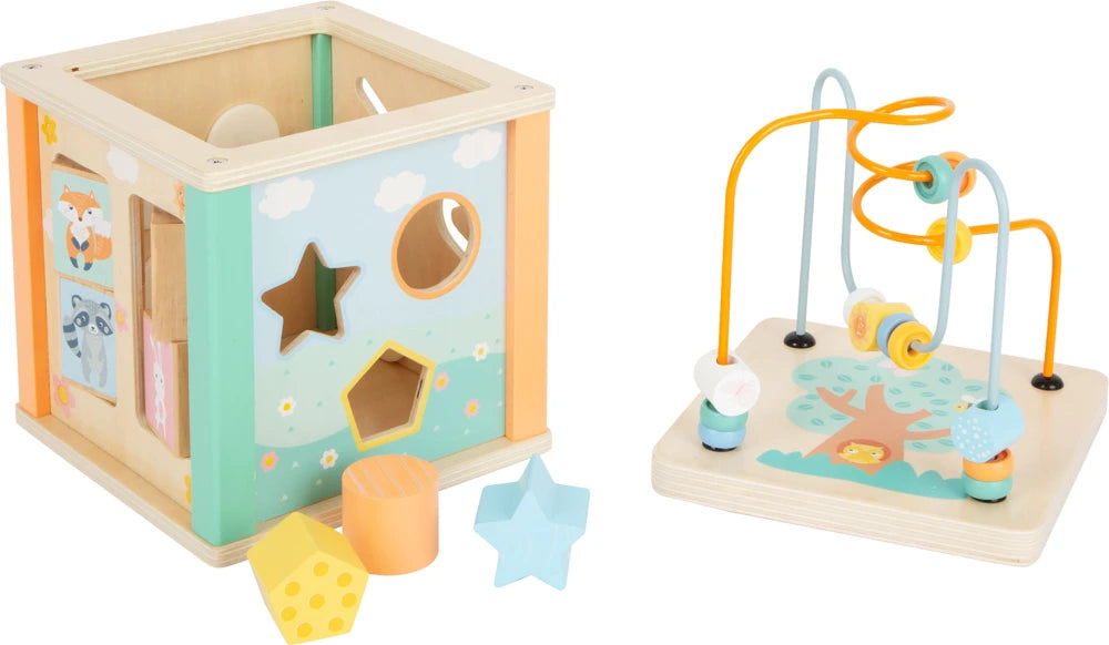 small foot Motorikwürfel Pastell – 5-seitiges Motorikspielzeug aus Holz ab 12 Monaten