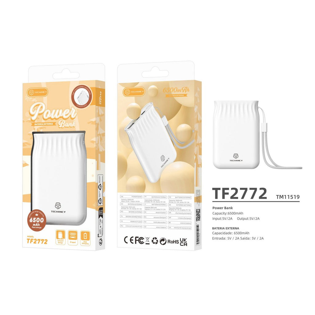 Techancy Powerbank 6500 mAh 2A USB-A USB-C Micro USB TF2772 Weiß Rosa
