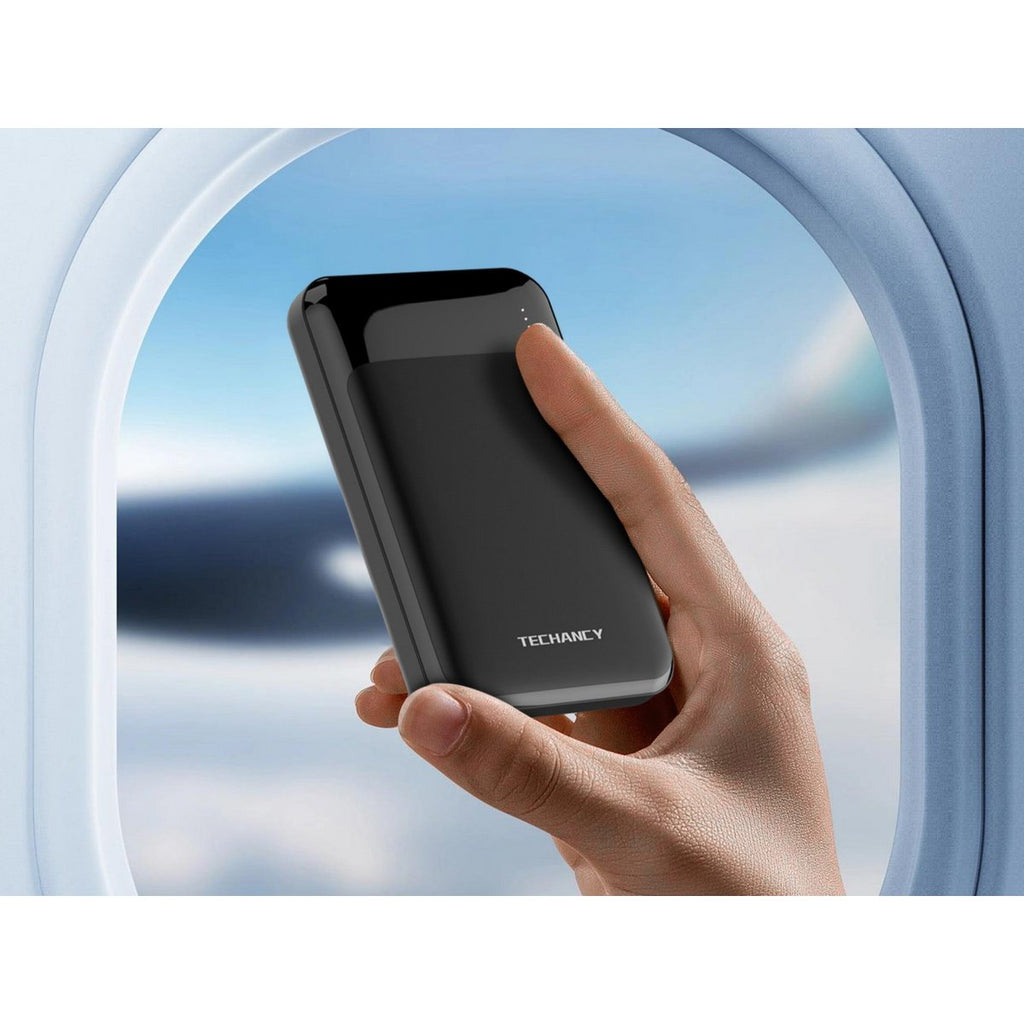 Techancy Mini Powerbank 5000 mAh 10W 2x USB-A USB-C LED TF2803 Schwarz