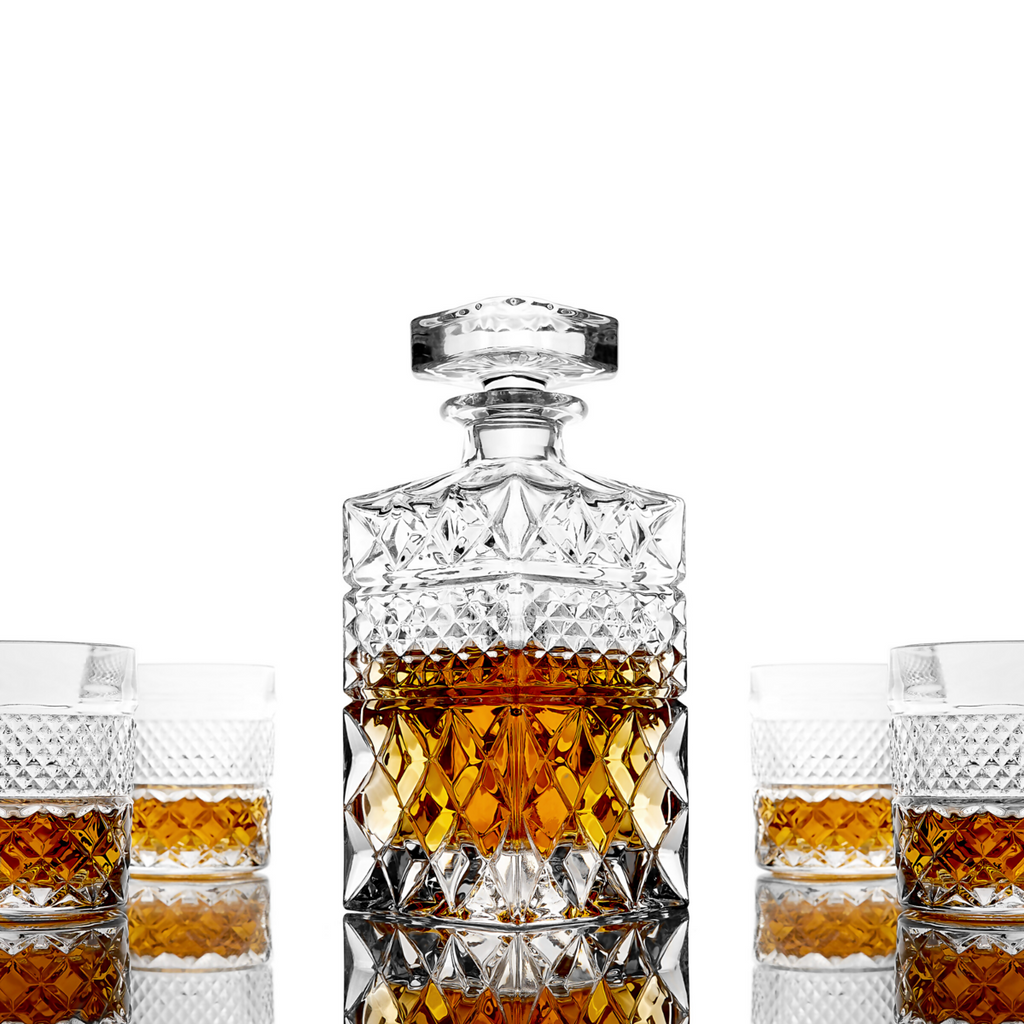 Whiskey Dekanter Geschenkset mit 4 Gläsern & Granit Kühlsteinen 650 ml