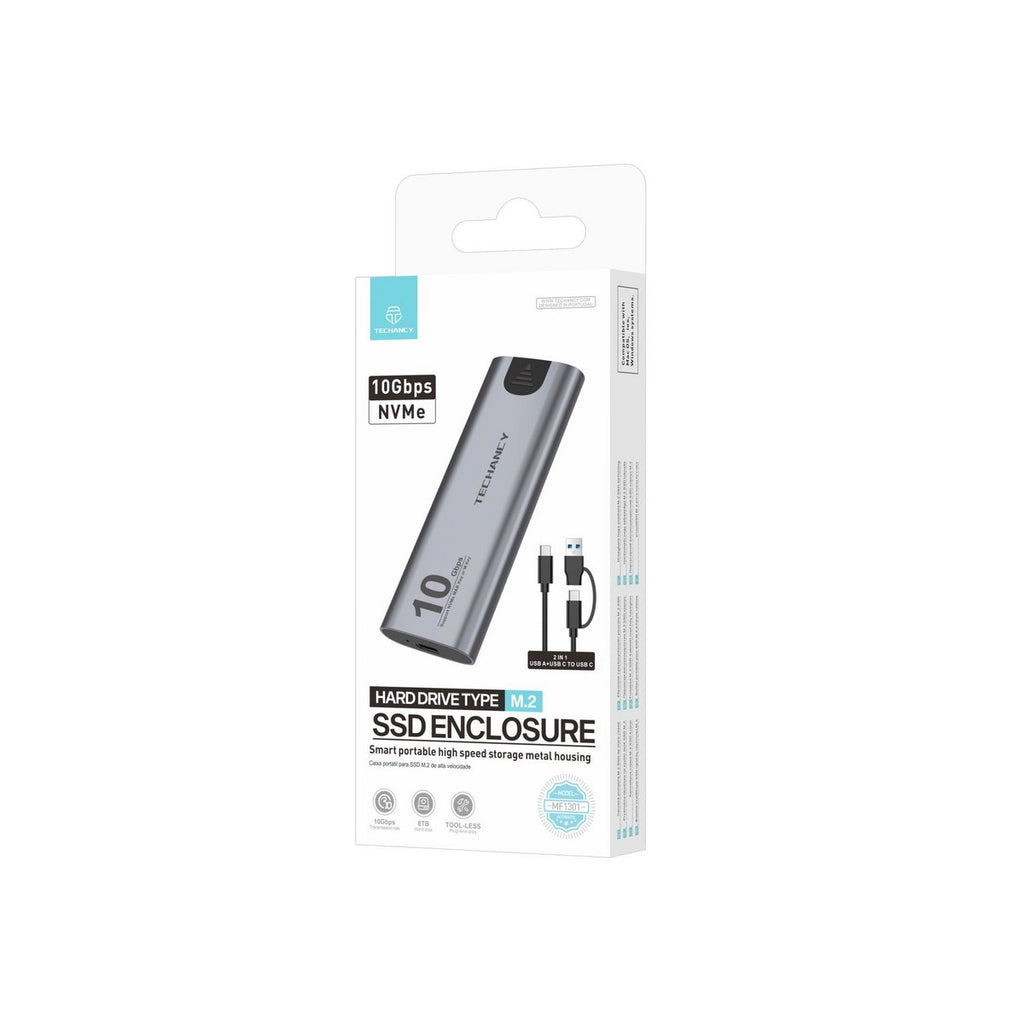 Techancy M.2 NVMe SSD Gehäuse 10 Gbit/s USB-C USB-A bis 8 TB MF1301 Grau