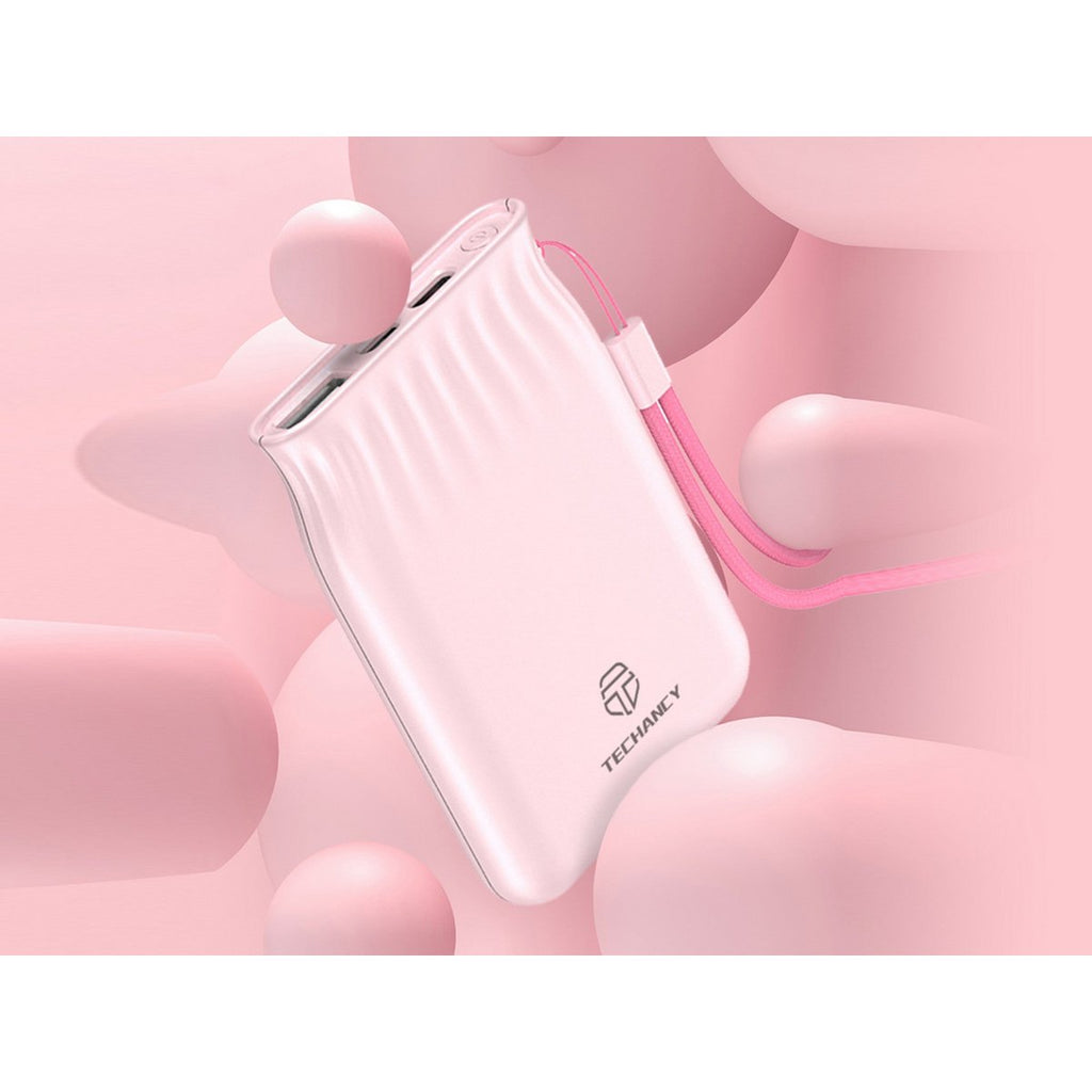 Techancy Powerbank 6500 mAh 2A USB-A USB-C Micro USB TF2772 Weiß Rosa