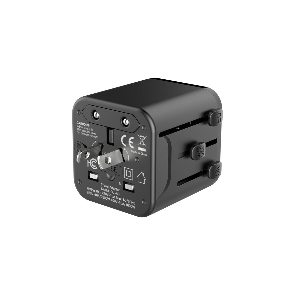 Techancy Universal Reiseadapter MB2502 2500W 10A UK EU US AUS Schwarz