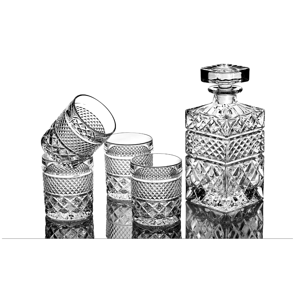 Whiskey Dekanter Geschenkset mit 4 Gläsern & Granit Kühlsteinen 650 ml