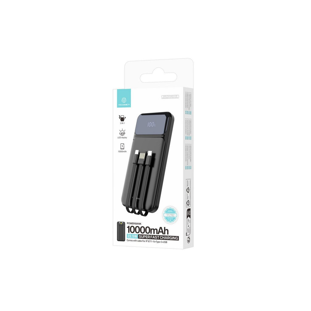 Techancy Powerbank 10000 mAh 22,5W USB-C 3in1 Kabel Display TF2782 Schwarz