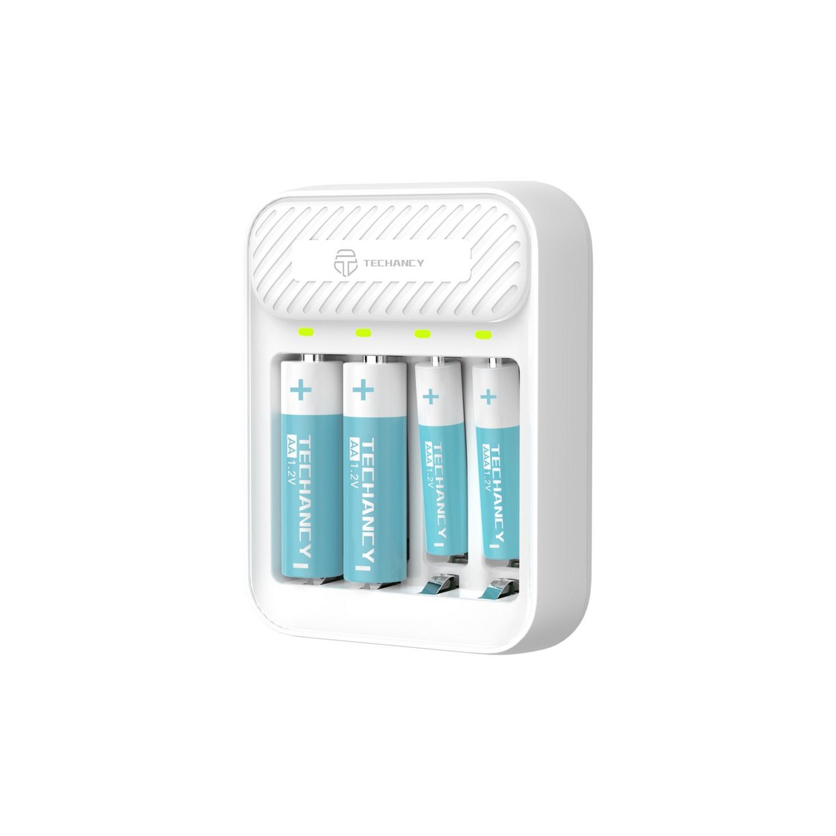 Techancy MM5420 Akku Ladegerät 4-Fach AA AAA Ni-MH Ni-Cd USB-C LED Weiß