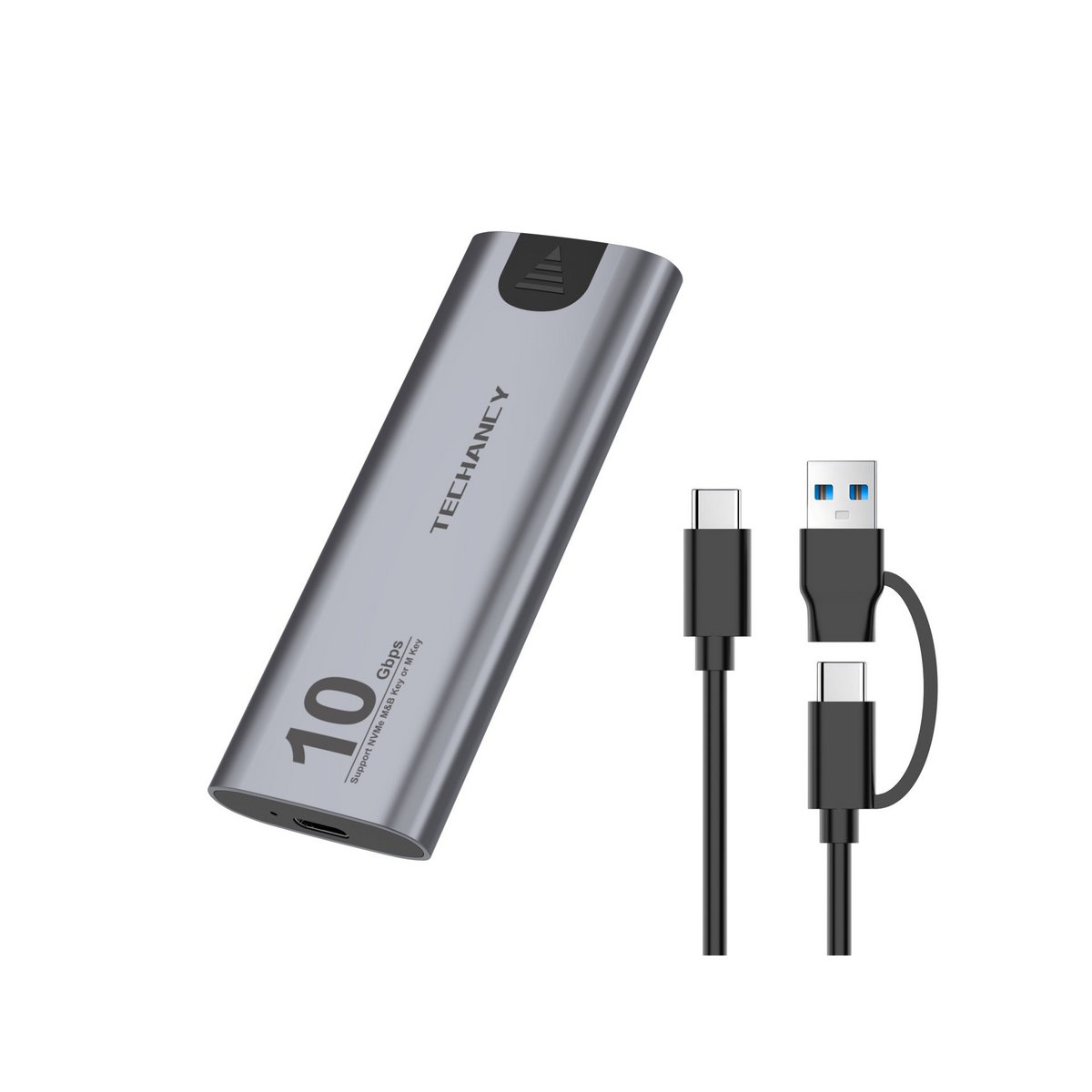 Techancy M.2 NVMe SSD Gehäuse 10 Gbit/s USB-C USB-A bis 8 TB MF1301 Grau