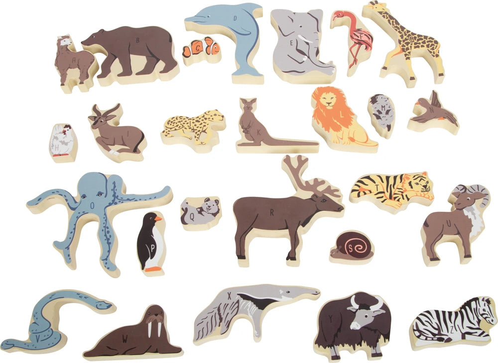 small foot Buchstabenpuzzle Tiere – Holzpuzzle mit 26 Tierfiguren zum ABC-Lernen