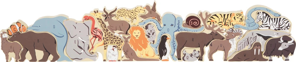 small foot Buchstabenpuzzle Tiere – Holzpuzzle mit 26 Tierfiguren zum ABC-Lernen
