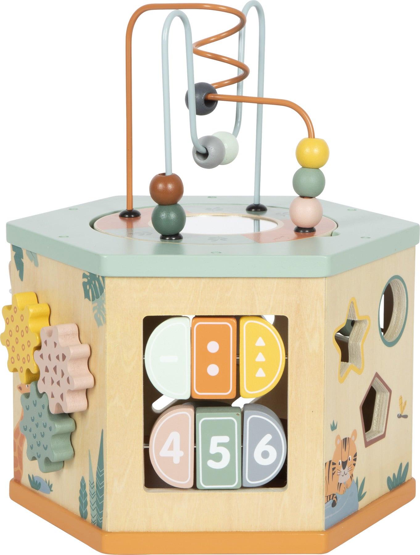 small foot Motorikwürfel „Safari“ – 7 Seiten Motorikspielzeug aus Holz ab 12 Monaten.