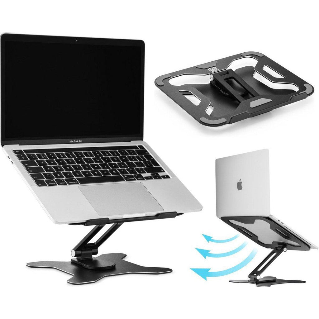 Drehbarer Laptopständer 360° – höhenverstellbarer Aluminium Laptophalter, faltbar & ergonomisch, für 11–16 Zoll Laptops, Grau.