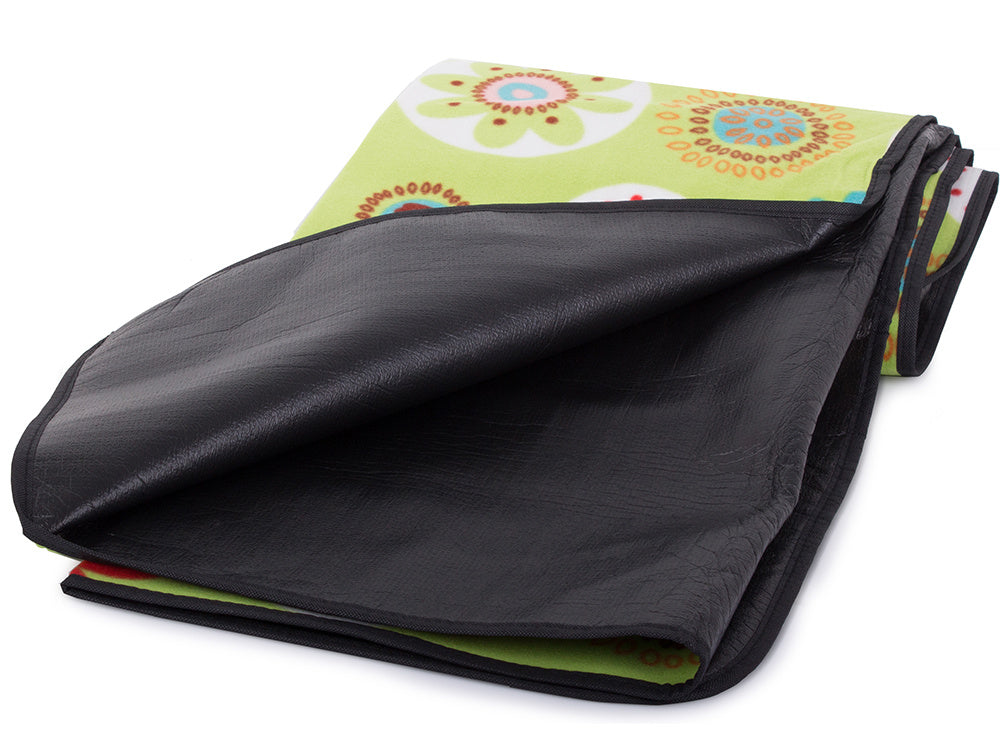 Picknickdecke 150 × 200 cm Grün mit Blumen – faltbare Strand- & Campingdecke wasserdicht