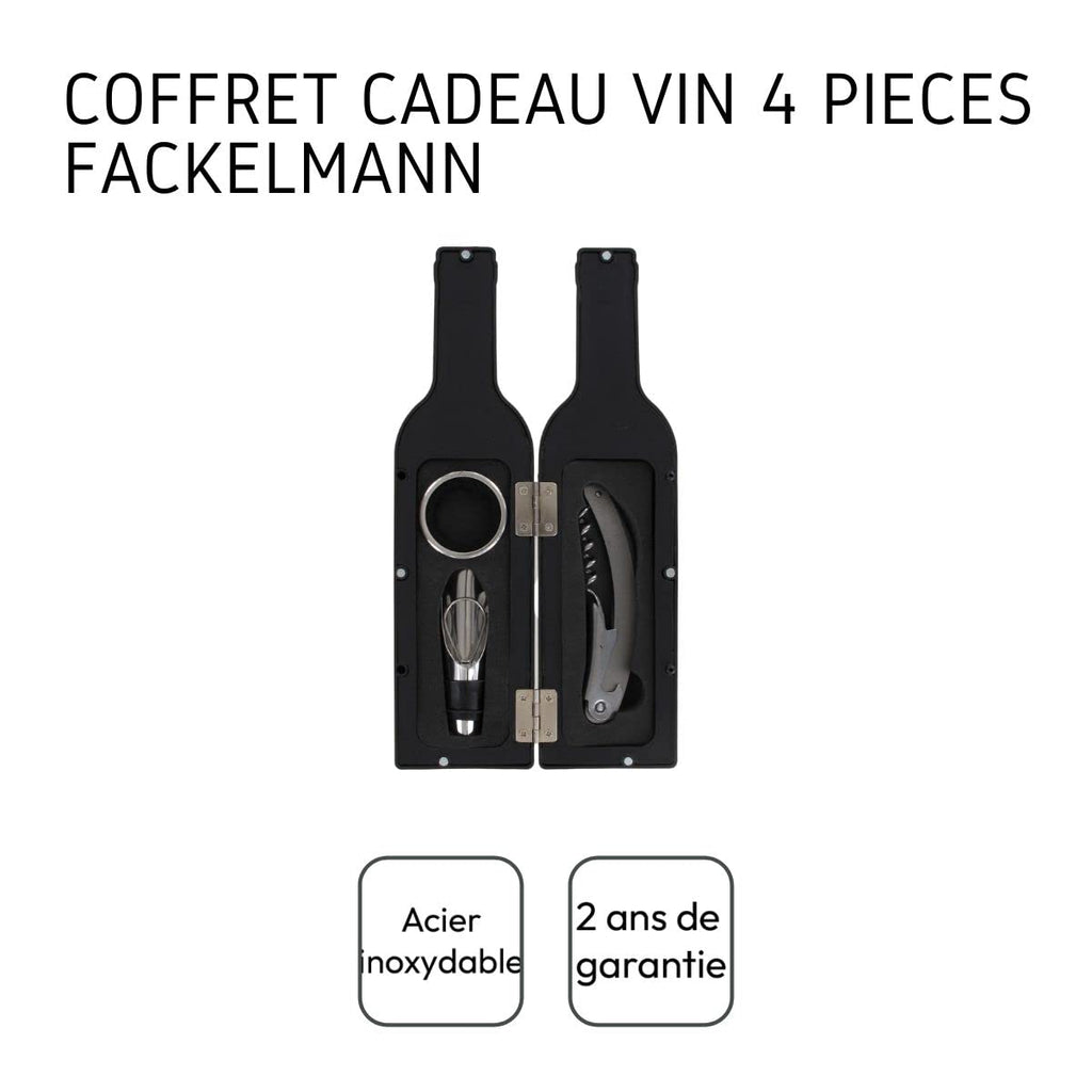 Fackelmann Wein Geschenkset 4-teilig Korkenzieher Ausgießer Flaschenkragen