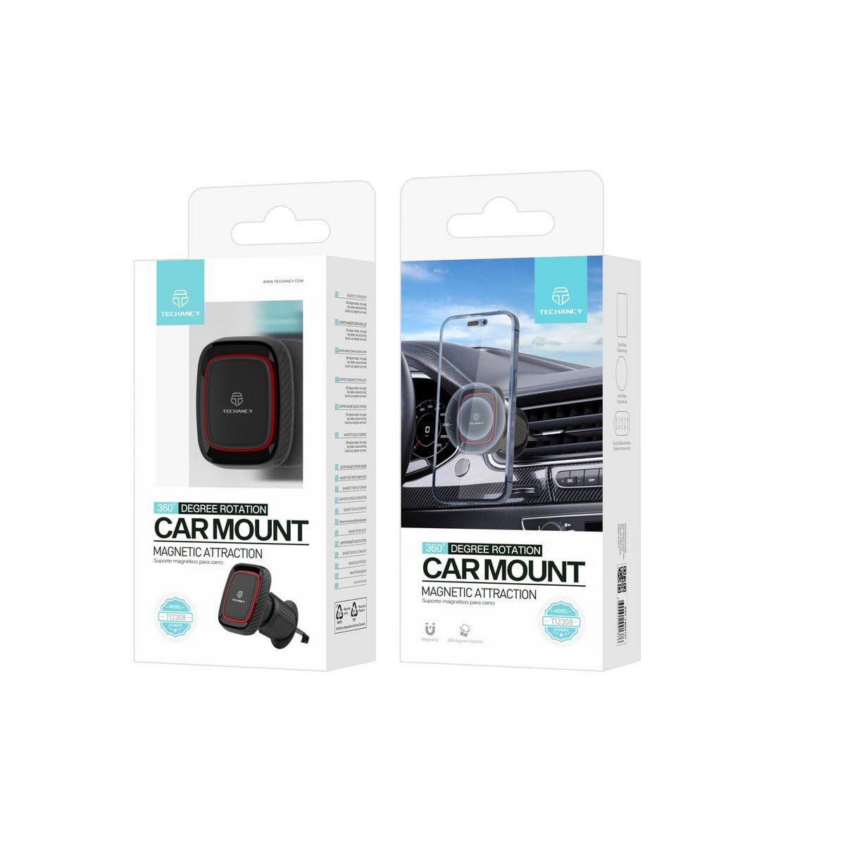 Techancy TI2308 Magnetische Auto Handyhalterung 360° Lüftung 6 N42 Magnete