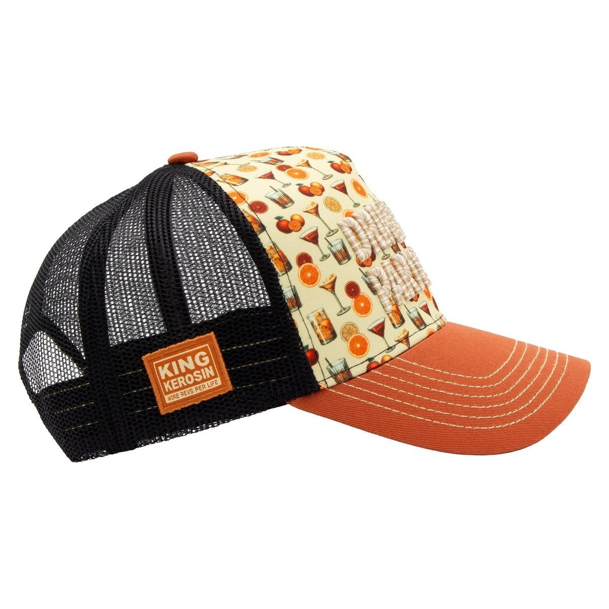 King Kerosin Trucker Cap Drink Hard Party Hard Gelb Cocktail Snapback