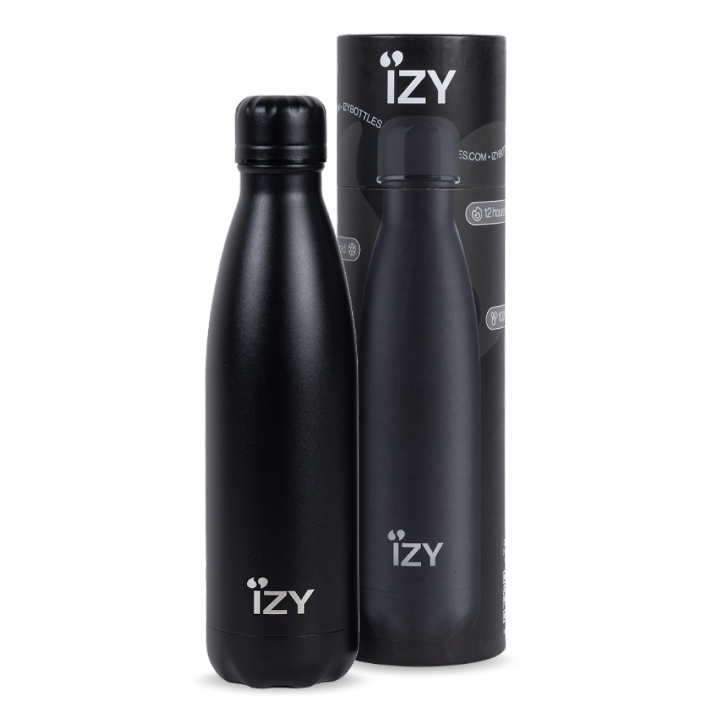 IZY Thermoflasche Schwarz 500 ml Edelstahl Isolierflasche To Go