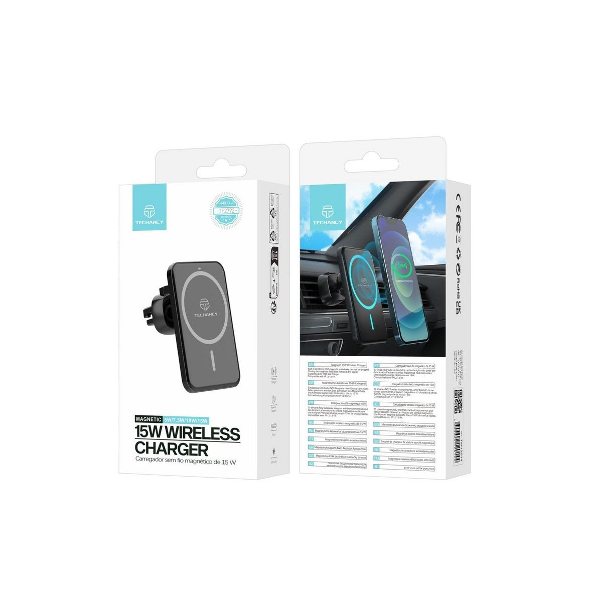 Techancy TF2792 MagSafe Auto Ladehalterung 15W iPhone 12-16 Schwarz