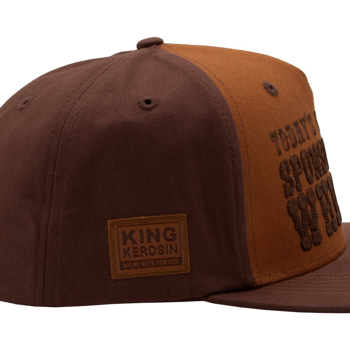 King Kerosin Flat Brim Cap Sponsored by Whiskey Braun Snapback 3D Stickerei
