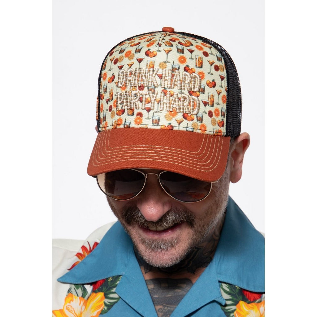 King Kerosin Trucker Cap Drink Hard Party Hard Gelb Cocktail Snapback