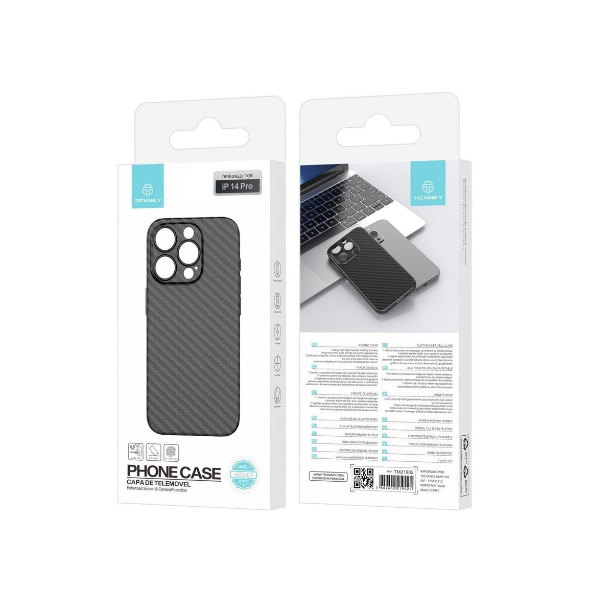 Techancy KX5603 iPhone 15 Hülle Carbon Schwarz 0,5 mm ultradünn PP Case