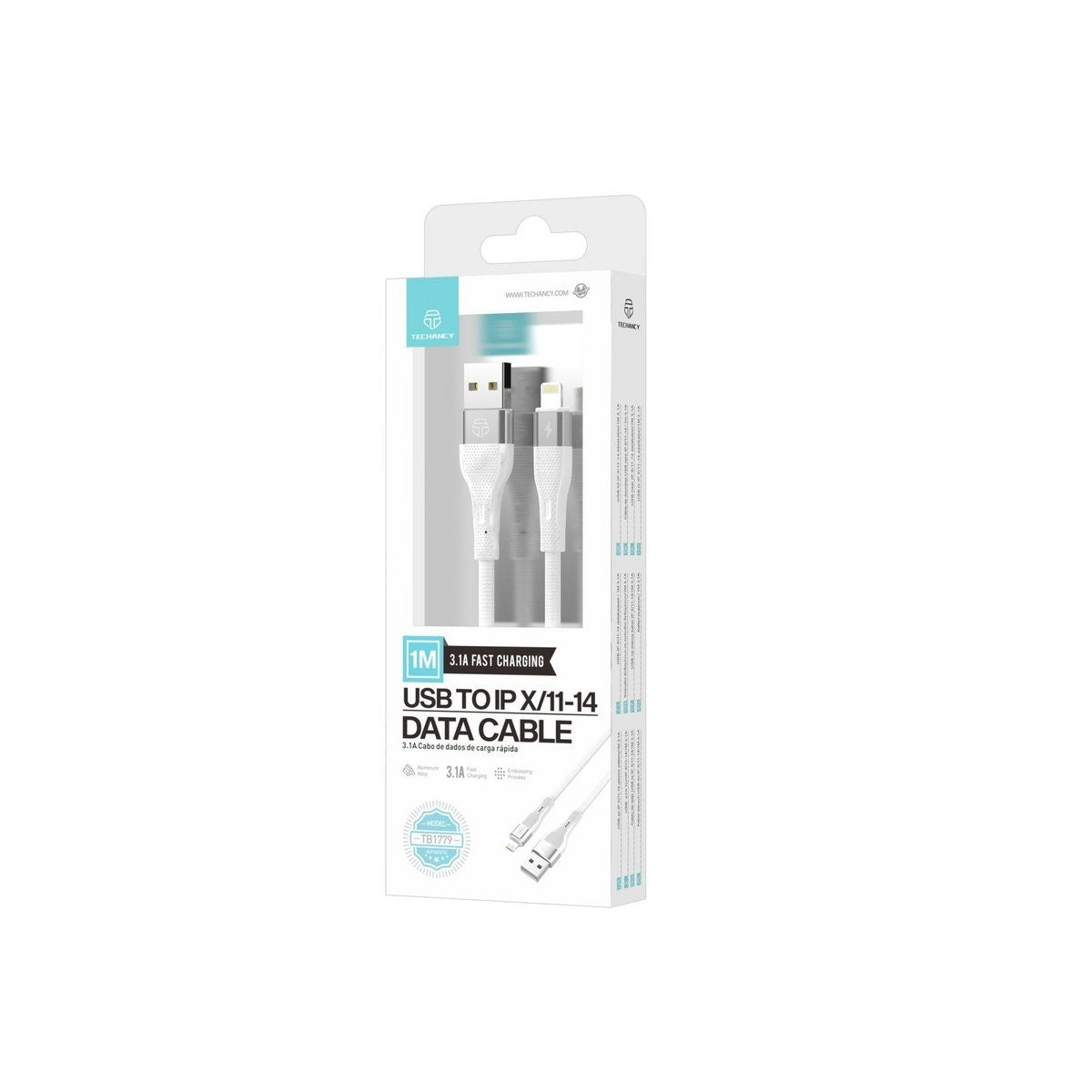Techancy USB Kabel für iPhone 1m 3,1A Schnellladen Datenkabel Weiß