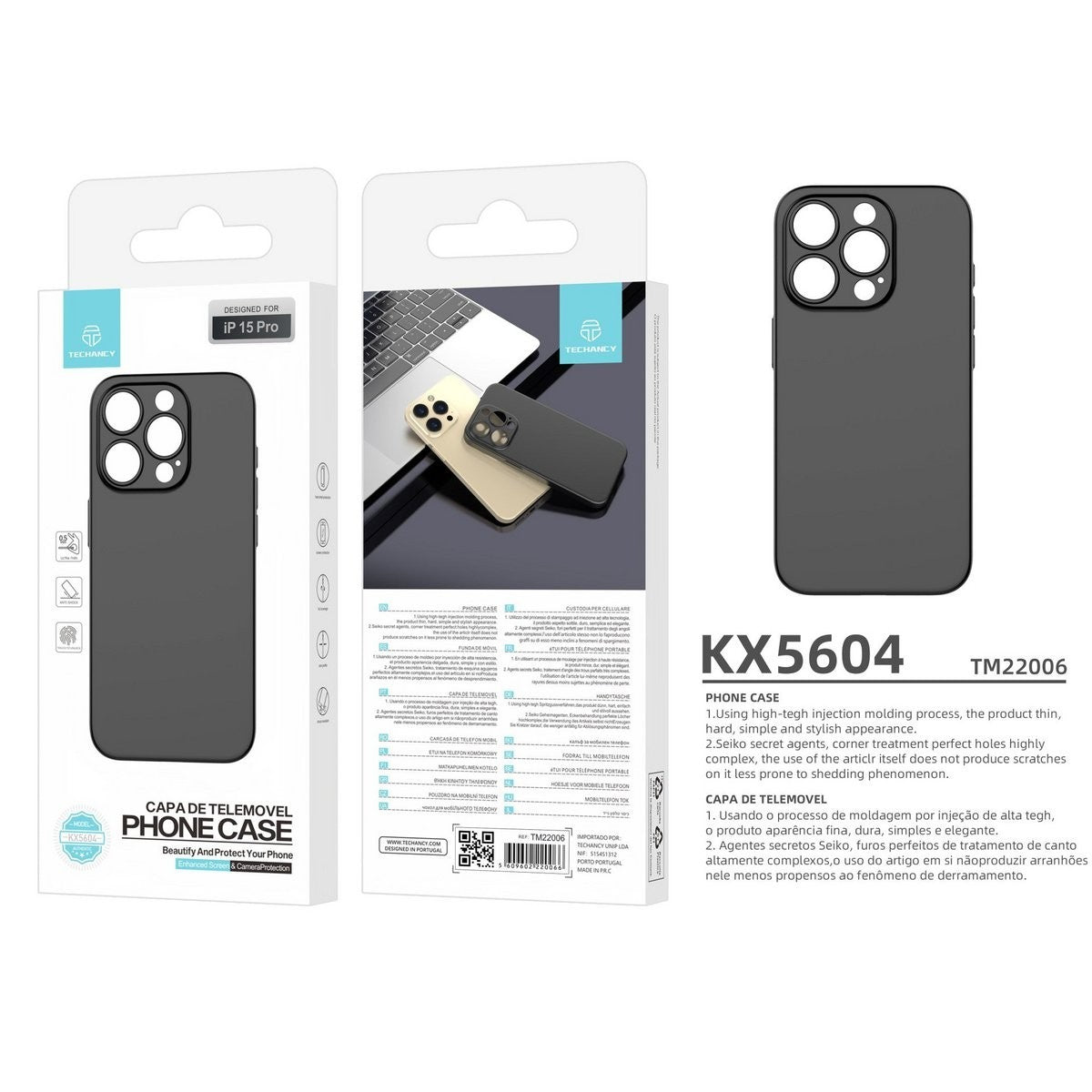 Techancy KX5604 iPhone 15 Pro Hülle Schwarz 0,5 mm ultradünn PP Case