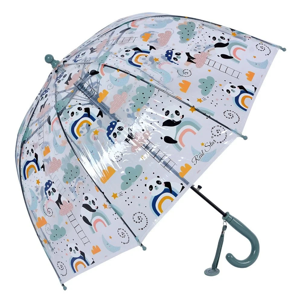Juleeze Kinderregenschirm Panda Blau Ø 65 cm Kinderschirm Wolkenmotiv