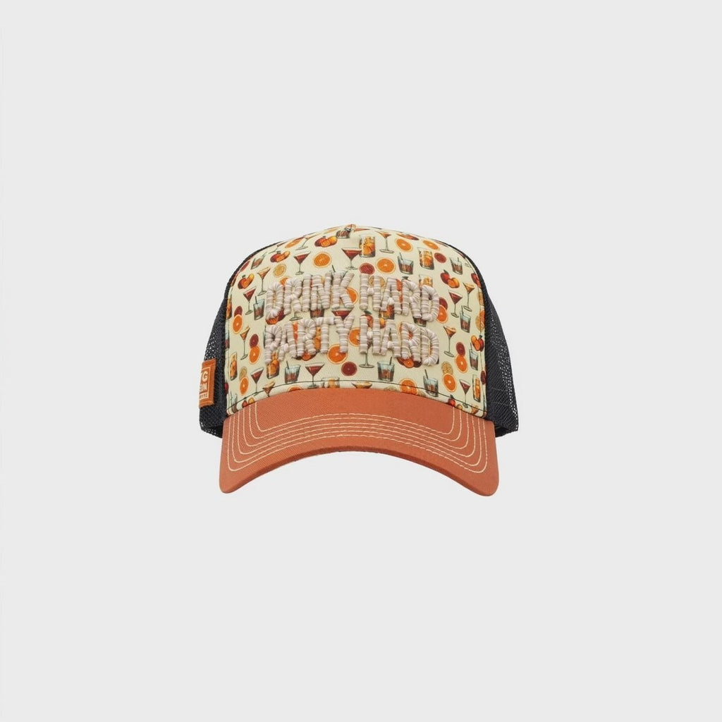 King Kerosin Trucker Cap Drink Hard Party Hard Gelb Cocktail Snapback
