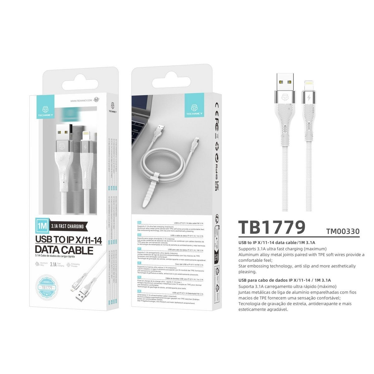 Techancy USB Kabel für iPhone 1m 3,1A Schnellladen Datenkabel Weiß