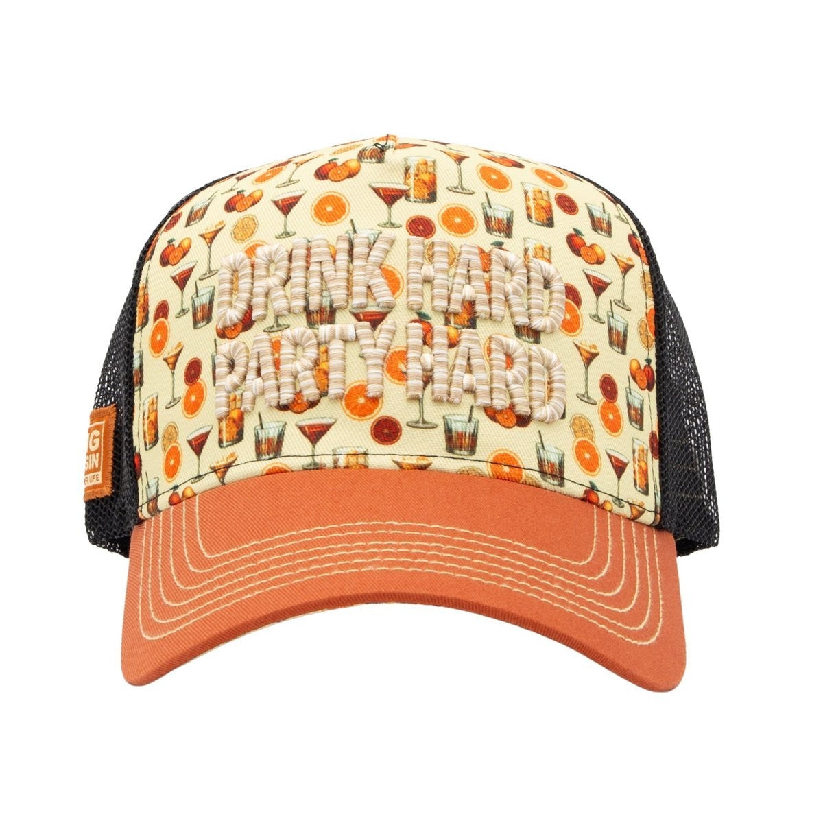 King Kerosin Trucker Cap Drink Hard Party Hard Gelb Cocktail Snapback