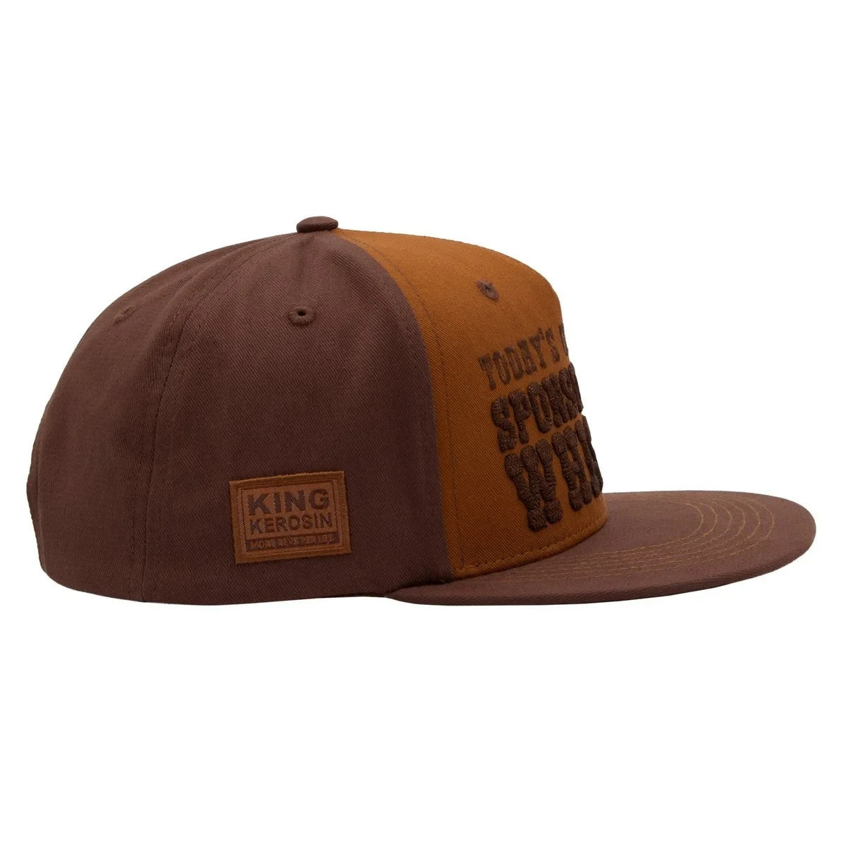 King Kerosin Flat Brim Cap Sponsored by Whiskey Braun Snapback 3D Stickerei