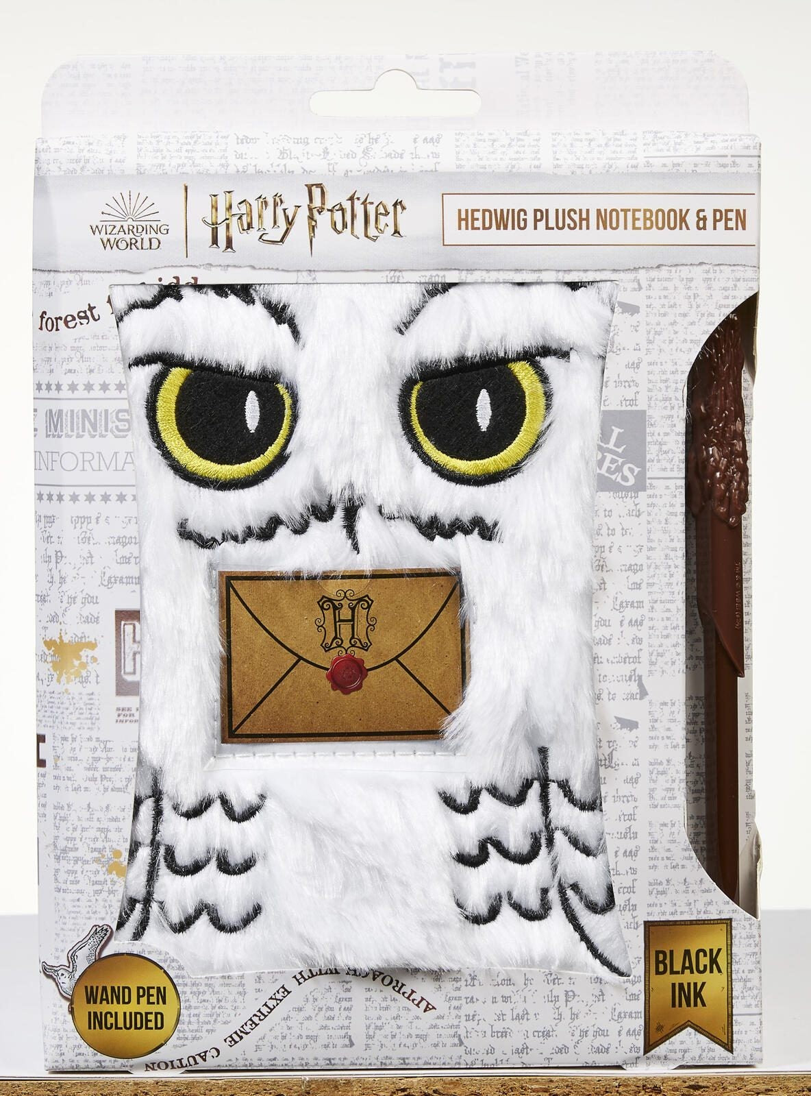 Harry Potter Hedwig Notizbuch A5 liniert Plüsch Hardcover inkl. Zauberstab Stift