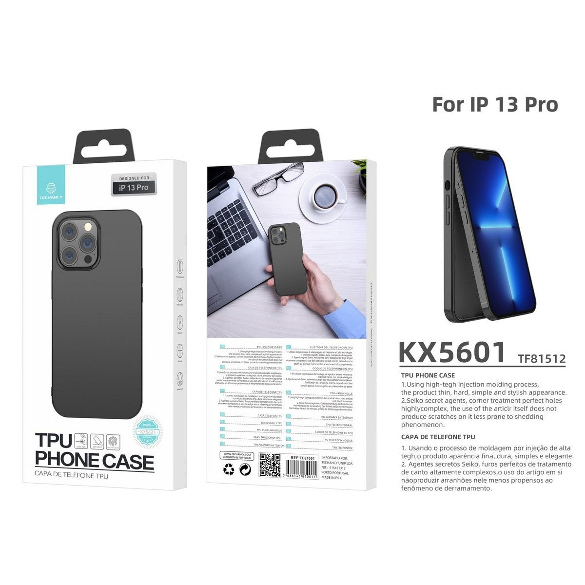 Techancy KX5604 iPhone 13 Pro Hülle Schwarz 0,5 mm ultradünn PP Case
