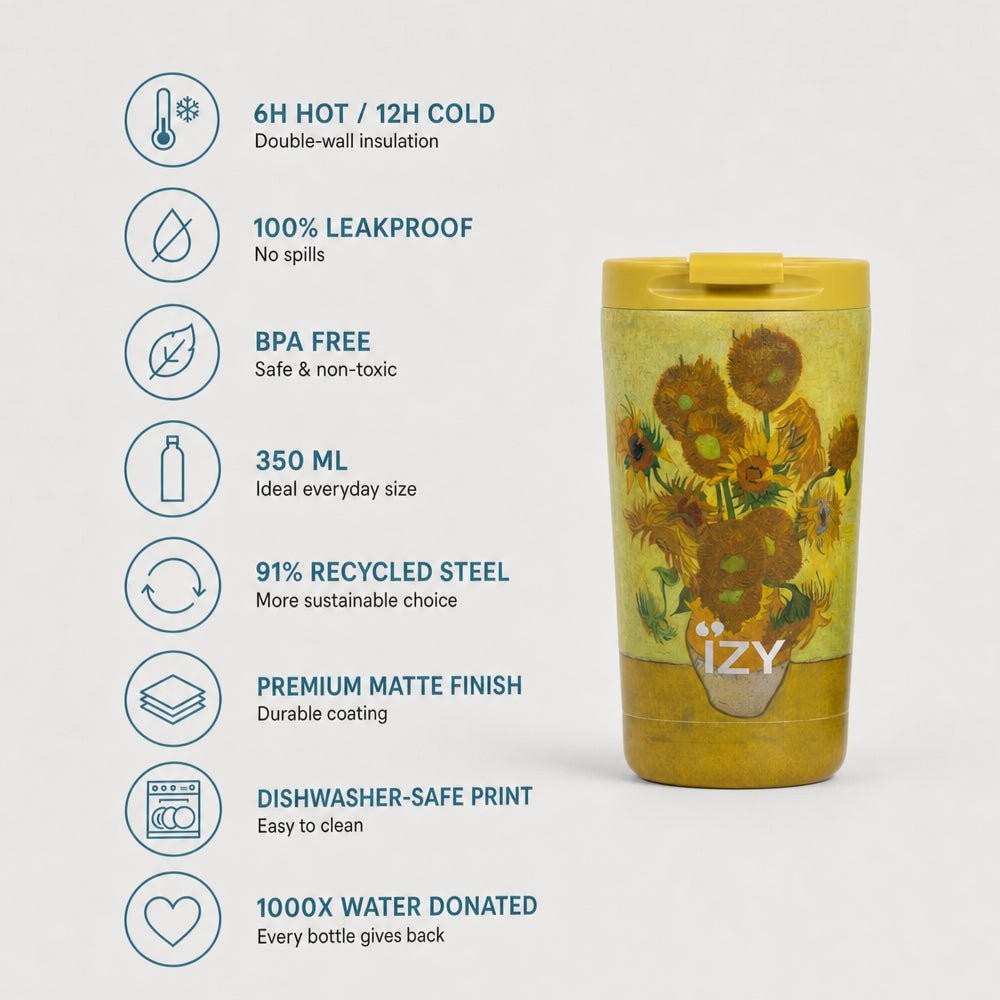 IZY Van Gogh Sonnenblumen Thermobecher 350 ml Edelstahl Isolierbecher
