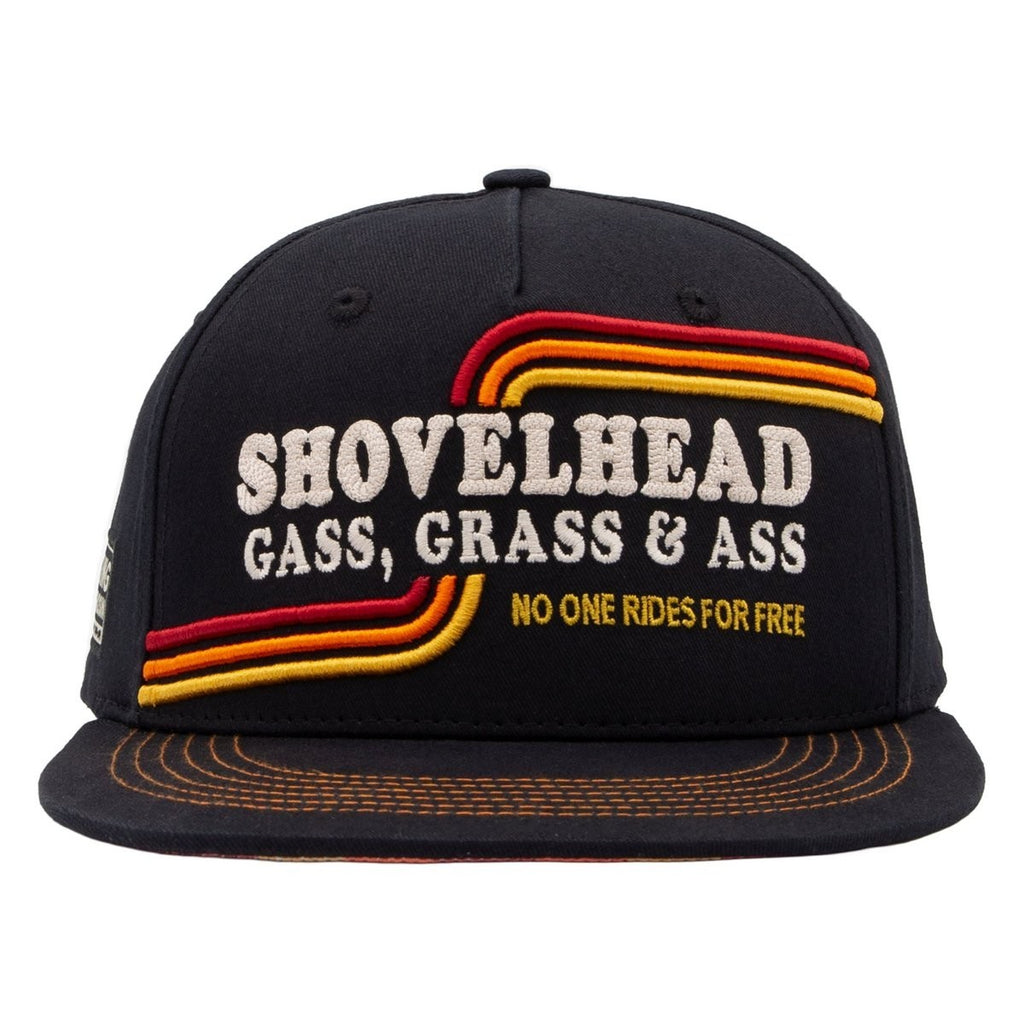 King Kerosin Flat Brim Cap Shovelhead Schwarz Snapback Retro Stickerei