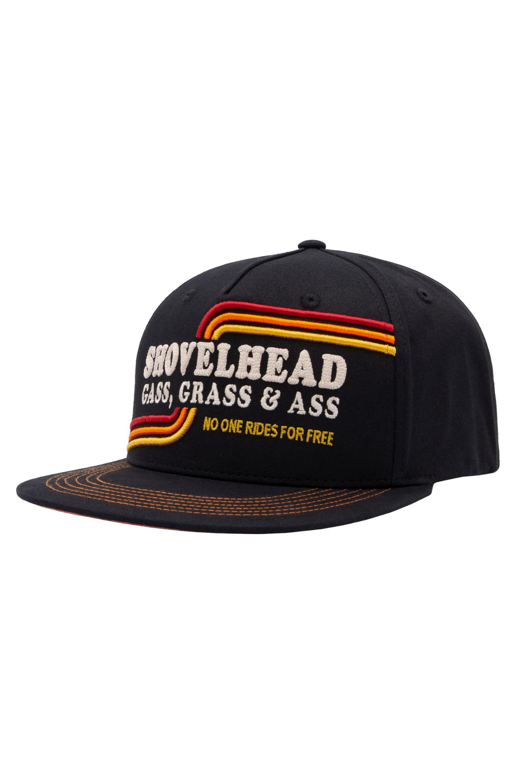 King Kerosin Flat Brim Cap Shovelhead Schwarz Snapback 3D Stickerei Retro
