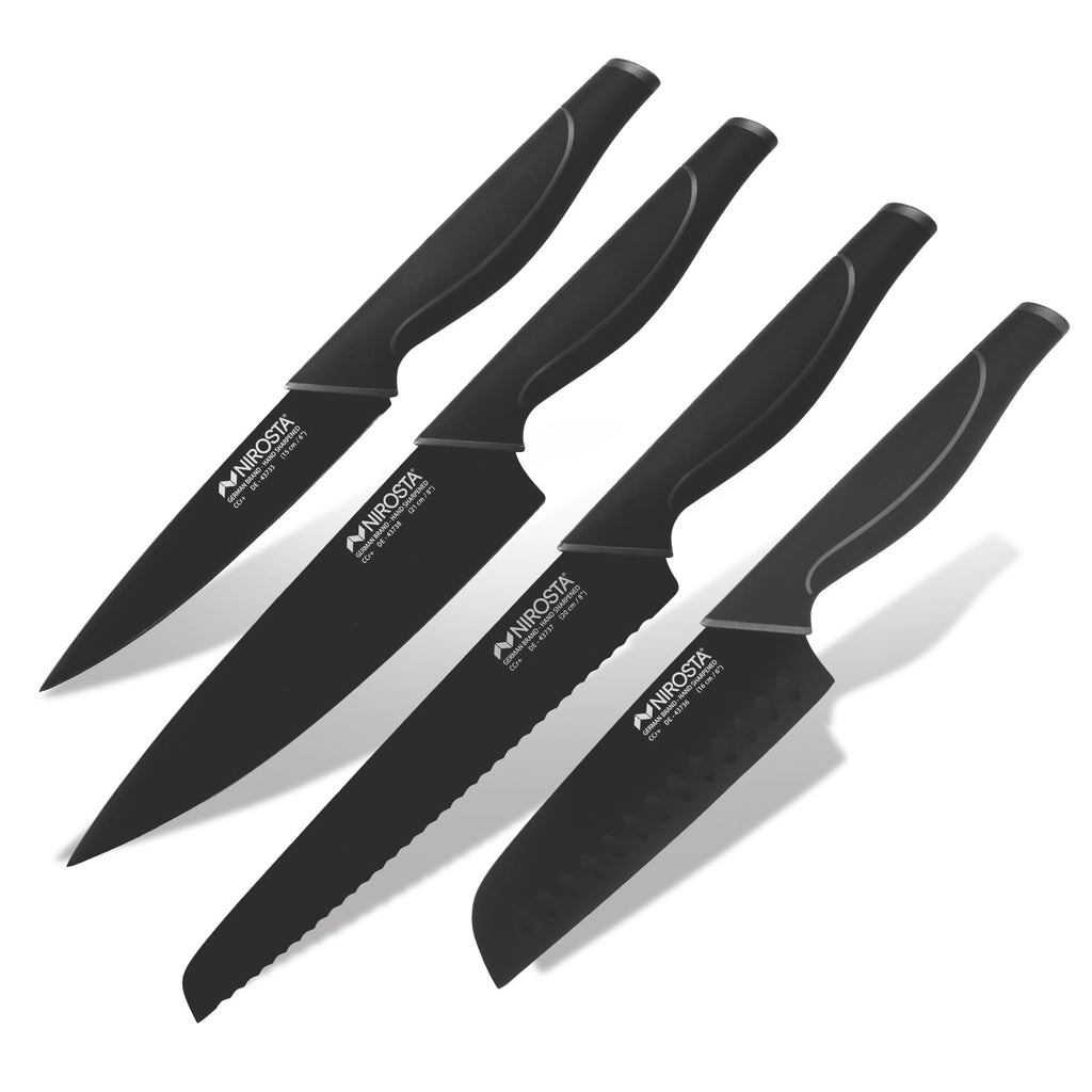 Nirosta Santokumesser Black Edition 16 cm Edelstahl Hohlschliff Küchenmesser