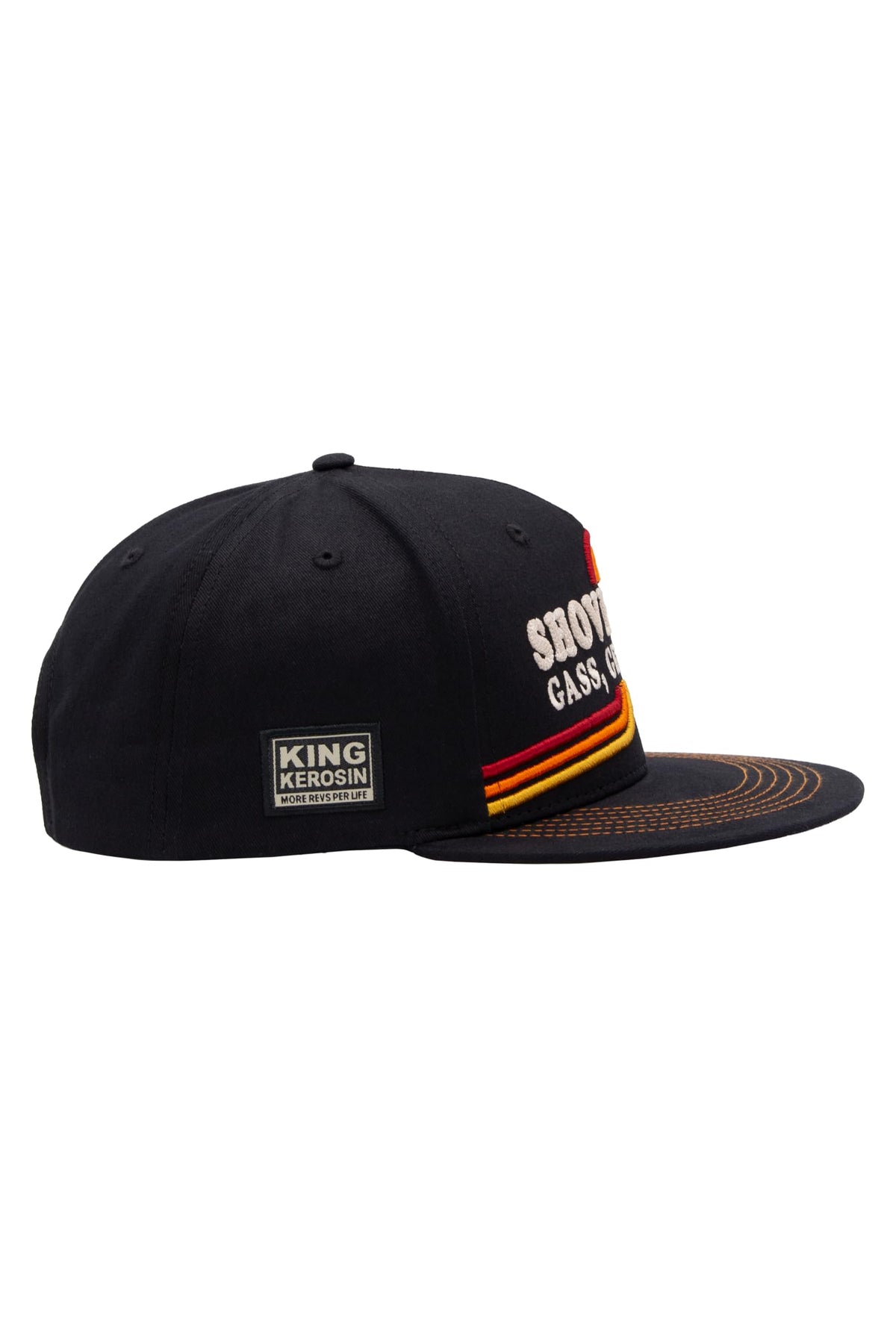 King Kerosin Flat Brim Cap Shovelhead Schwarz Snapback 3D Stickerei Retro