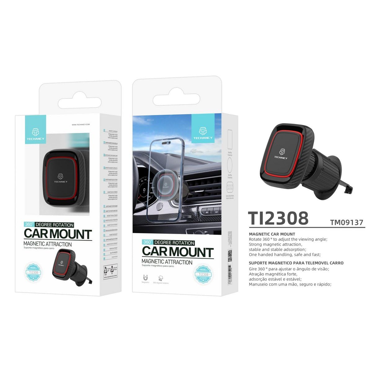 Techancy TI2308 Magnetische Auto Handyhalterung 360° Lüftung 6 N42 Magnete