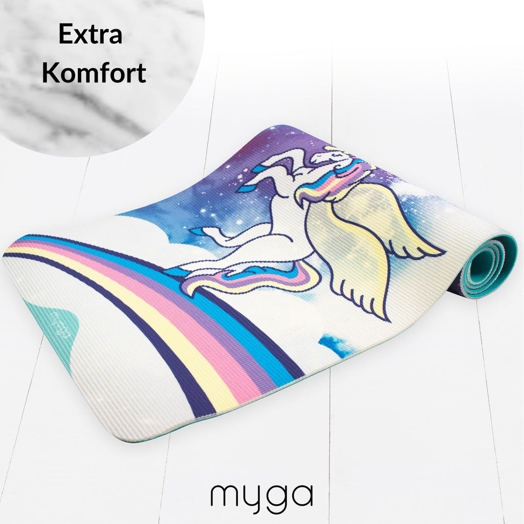 Myga Kinder Yogamatte | Rutschfest & Leichtes Gewicht | 6 mm Dicke | Ideal für Yoga, Bewegung, Spaß & Spiele | 150 cm x 55 cm | Inkl. Yoga-Posen auf Rückseite