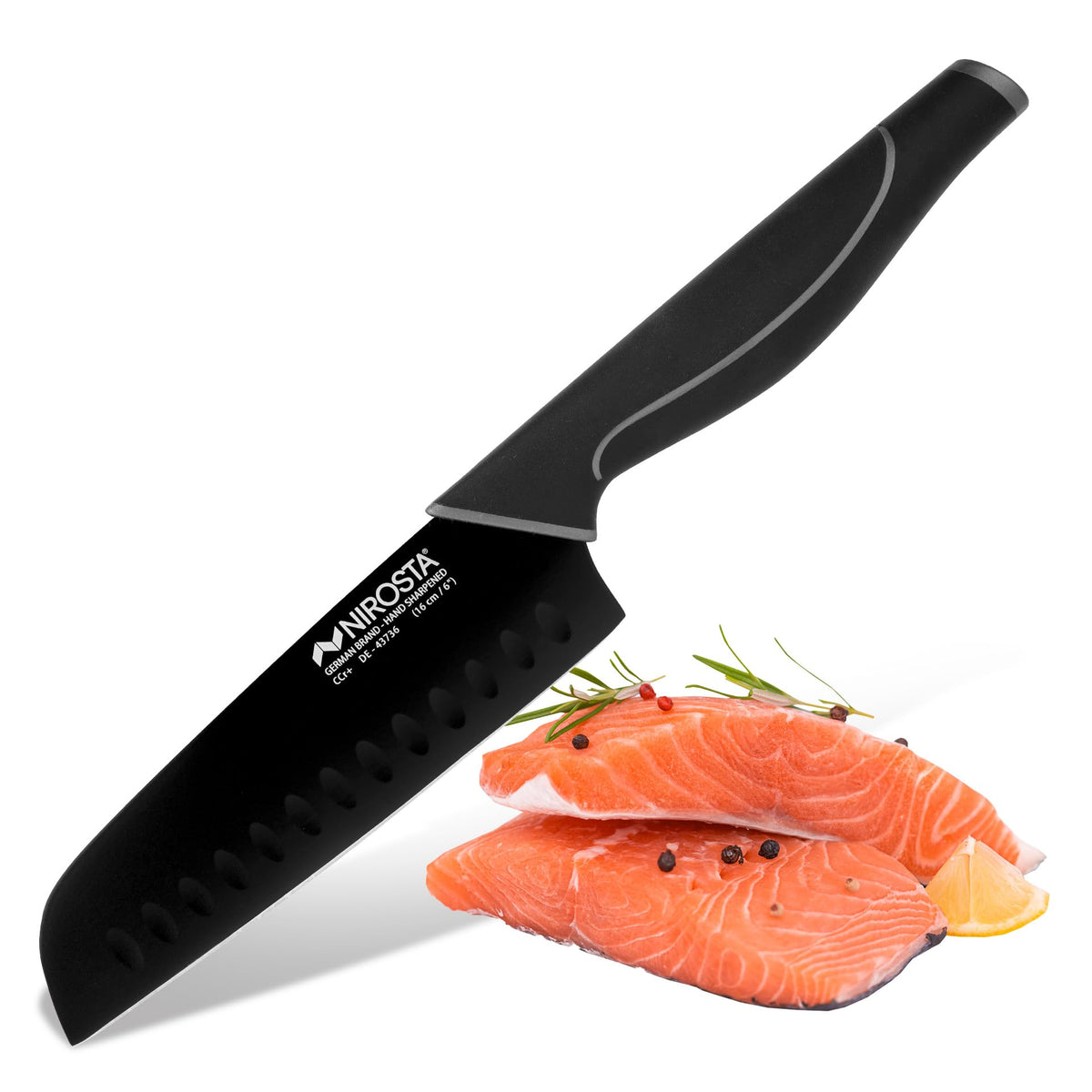 Nirosta Santokumesser Black Edition 16 cm Edelstahl Hohlschliff Küchenmesser