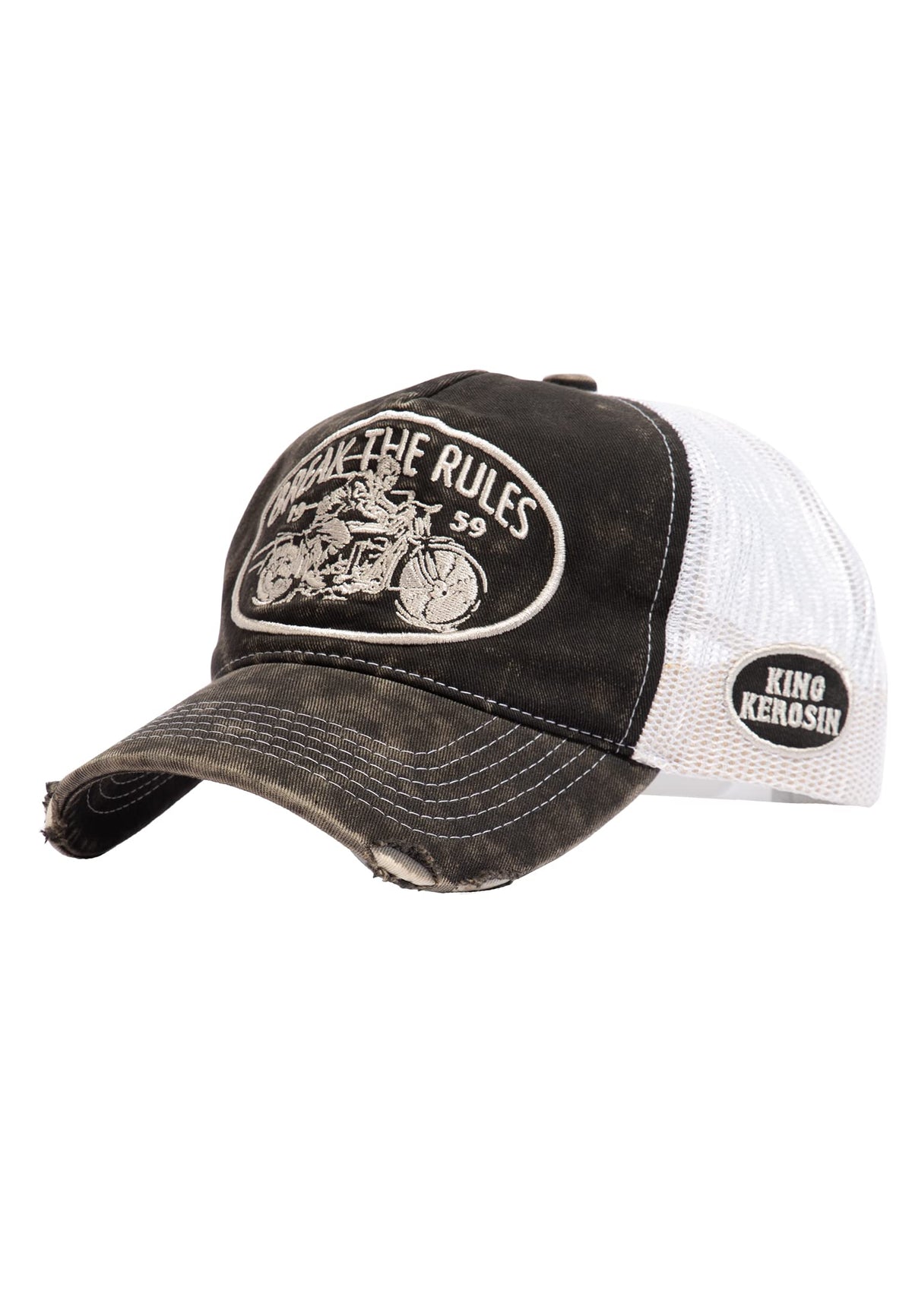 King Kerosin Trucker Cap Break the Rules Used Look Mesh Biker Rockabilly