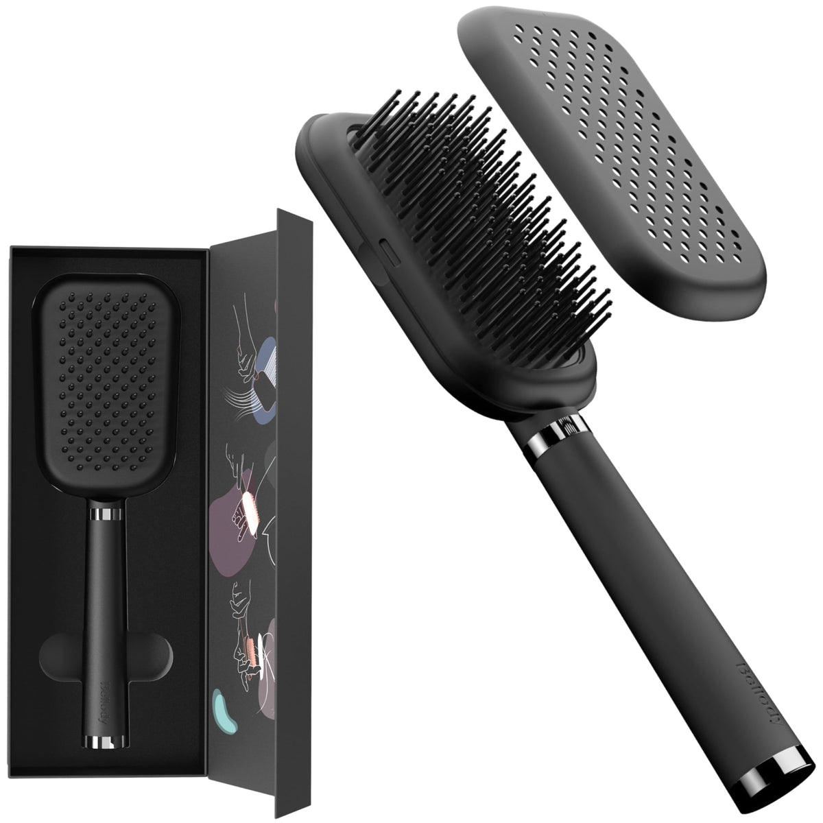 Bellody Haarbürste Selbstreinigend Classic Black Nylonborsten Soft-Touch