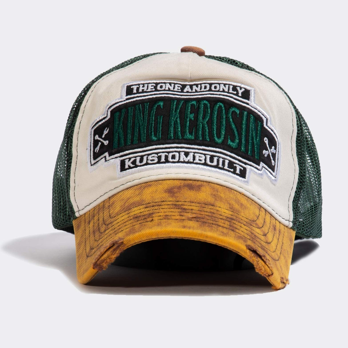 King Kerosin Trucker Cap Kustombuilt Used Look Mesh Biker Rockabilly Schwarz