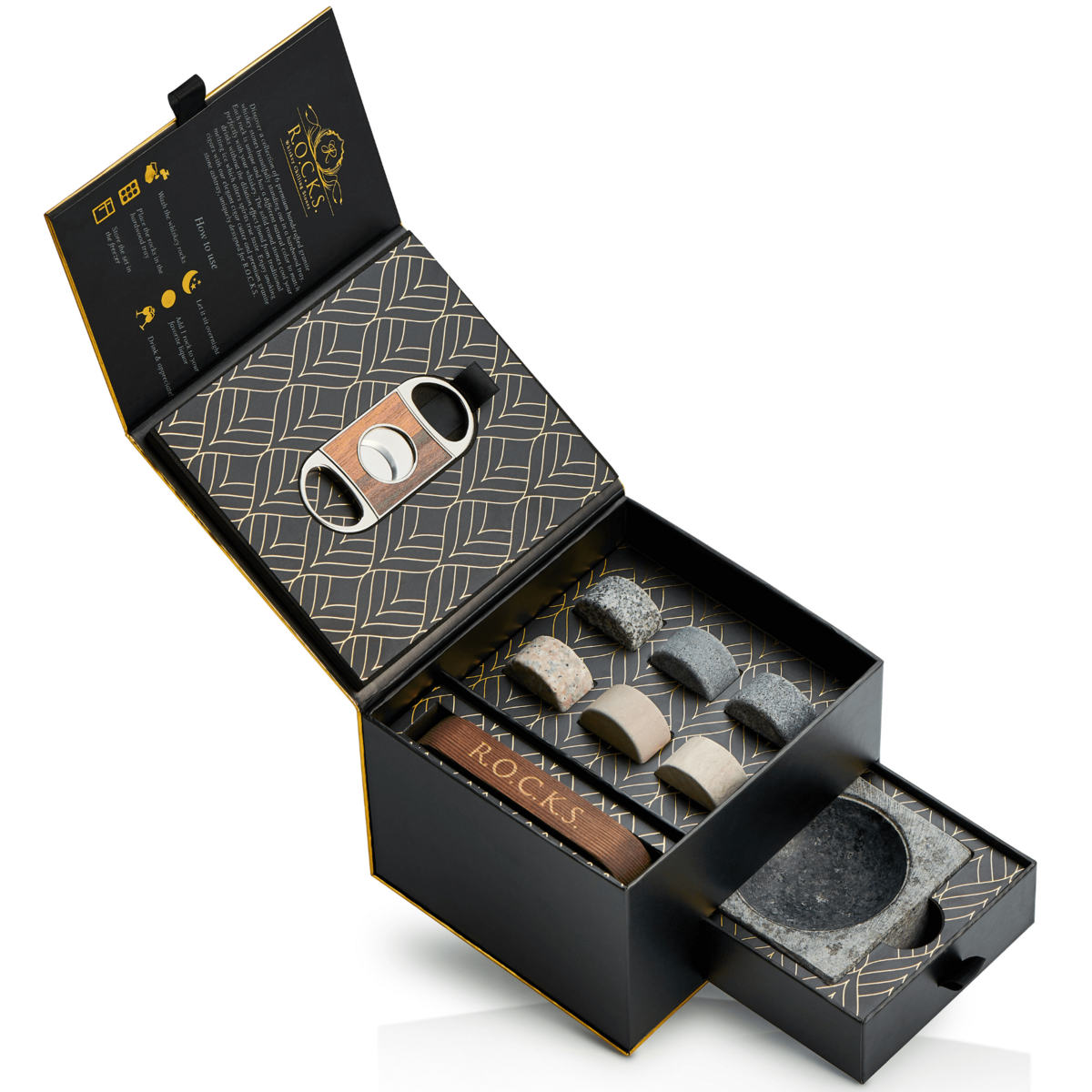 The Gentleman's Set – Cigar Aficionado Geschenkset mit Zigarrenaschenbecher & Whiskysteinen.