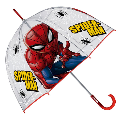 ARDITEX Kinder-Regenschirm, transparent, Spiderman, EVA, 67 cm Durchmesser, Blasenform, manuelle Öffnung, 8 Paneele